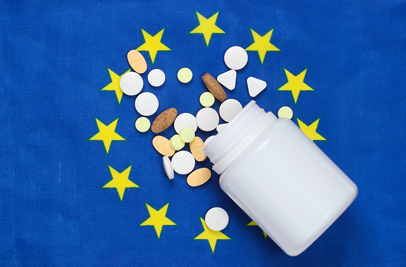Pills with euro union flag, medicine
