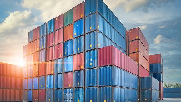 Stack of Containers Cargo Ship Import/Export in Harbor Port, Cargo Freight Shipping of Container Logistics Industry. Nautical Transport Distribution Yard, Business Commercial Dock and Transportation. 