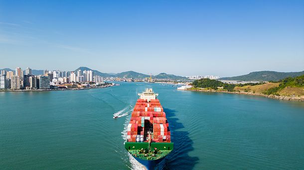 Ship with containers leaving port
