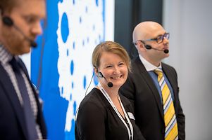 Speakers a GTAI session "Medical Device Market Access in Germany": Gabriel Flemming I Senior Manager Healthcate I GTAI; Dr. Madeleine Künz | Senior Consultant | Kalms Consulting GmbH and Peter Wahl | Product Manager Respiratory & Acute Care | Fisher & Paykel Healthcare (from left to right).