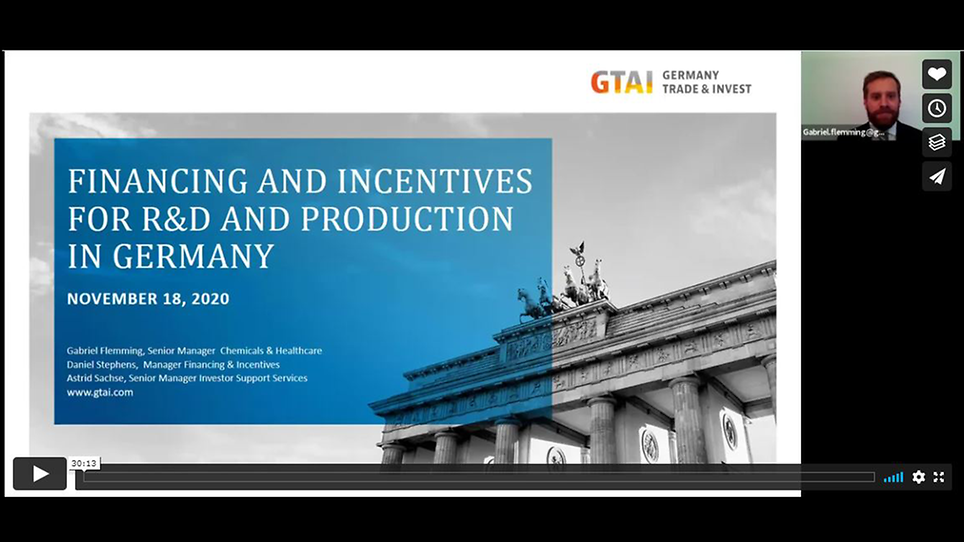 Webinar: Financing and Incentives for R&D and Production in Germany @ Medica 2020